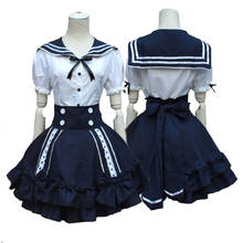 Traje de Sailor Lolita para niña y mujer, traje de Cosplay con falda superior, vestido de estudiante Jk, azul marino 2024 - compra barato