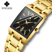 WWOOR мужские прямоугольные часы 2020 роскошные золотые черные часы браслет для мужчин водонепроницаемые Дата кварцевые наручные часы мужские с коробкой 2024 - купить недорого