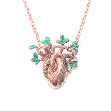 Bohemia Vintage Bronze 3D Stereoscopic Heart Pendant Necklace Steampunk Green Leaves Chain Necklaces for Women Unique Jewelry 2024 - buy cheap