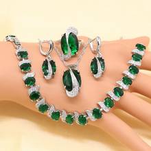 Green Imitated Emeral Crystal White Zirconia Silver color Bridal Jewelry Sets For Women Necklace Pendant Earrings Rings Bracelet 2024 - buy cheap