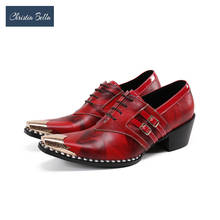 Туфли-оксфорды мужские из натуральной кожи, модные красные туфли на высоком каблуке, на шнуровке, классические туфли для вечевечерние, деловые броги, большие размеры 2024 - купить недорого