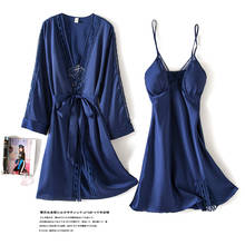 Sexy Lace Sleep Lounge Nightwear Bathrobe+Night Dress Spring Summer Women Satin Robe & Gown Sets With Chest Pads 2024 - buy cheap