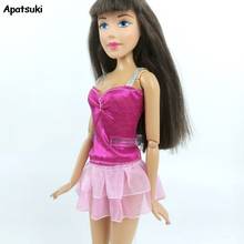 Rosa artesanal mini vestido diário casual roupas curtas vestidos para barbie boneca acessórios para 1/6 bjd bonecas crianças brinquedos diy 2024 - compre barato