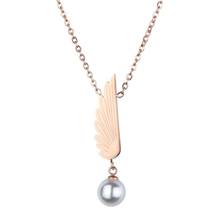 316L Stainless Steel New Fashion Fine Jewelry Rose Gold Color Angel Wings Pearl Charm Chain Choker Necklaces Pendants For Women 2024 - buy cheap