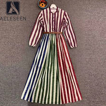 AELESEEN-maxivestido estampado a rayas Vintage, moda de pasarela, manga larga, cinturón, novedad, vestidos largos elegantes 2024 - compra barato