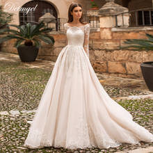 Detmgel Sexy Scoop Neck Button  A-line Wedding Dresses New Luxury Beaded Appliques Satin Court Train Princess Wedding Gown 2024 - buy cheap