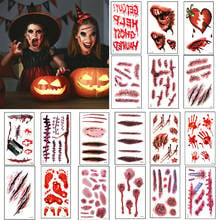 Decoración Para fiesta de Halloween, tatuaje luminoso, pegatina de Horror realista, cicatriz de herida de sangre, Terror, fantasma, murciélago, patrón, pegatinas para el cuerpo, regalo para niños 2024 - compra barato