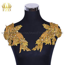 Fzd 1 par artesanal dourado bodycon apliques para roupas faça você mesmo vestuário fashion strass guarnição roupa feminina vestido decoração 2024 - compre barato