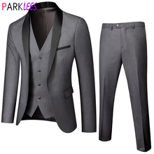 3pcs Men Gray Suit One Button Shawl Collar Suits Pants Mens Business Formal Tuxedo Suit Blazer Jacket Coat+Trousers +Waistcoat 2024 - buy cheap
