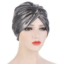 Helisopus-turbante metálico con nudo cruzado para mujer, bufanda para el cabello, Hijabs brillantes elásticos musulmanes, gorro para envolver la cabeza, pañuelo para quimio 2024 - compra barato