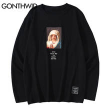 Gonthwid-camiseta de algodão masculina, camiseta de manga longa com estampa da virgem maria, moda hip hop, harajuku, masculina, moda urbana 2024 - compre barato