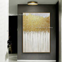 100% ручная работа абстрактная Золотая фольга блок холст живопись современное золотое дерево Настенная картина для гостиной домашний декор 2024 - купить недорого