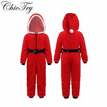 Kids Girls Santa Party Clause Costumes Soft Coral Fleece Hooded Jumpsuit Pajamas with Belt for Christmas Holiday Cosplay Party 2024 - buy cheap