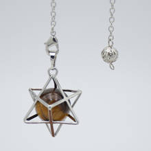 Pêndulo de merkaba em cristal para cura wicca, pingente redondo de 16mm com pedra natural, pendurado em hexagrama 2024 - compre barato