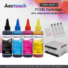 Aecteach new 4 Colors For HP 711 Empty Refillable Ink Cartridge For HP DesignJet T120 T520 Inkjet Printer + 400ml Bottle Ink 2024 - buy cheap