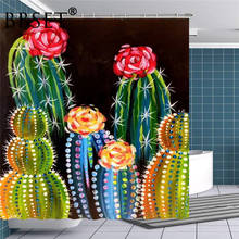 Cortina de ducha con diseño de plantas del desierto, visillo de ducha con diseño de Cactus y flores, impermeable, varios tamaños, decoración de baño con ganchos 2024 - compra barato
