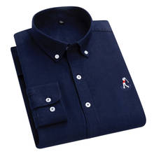 Aoliwen camisa masculina de 100% algodão, azul marinho, de tecido oxford, de cor sólida, slim fit, casual, de manga longa, para escritório, camisa com botão no colar 2024 - compre barato