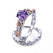 Conjunto de anéis de cristal roxo em formato geométrico de 2 cabeças, aço inoxidável, cor de prata, para mulheres, joias de luxo, presente de aniversário 2024 - compre barato