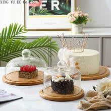 Dustproof Glass Cover Transparent Display Plate Fruit Snack Cake Tasting Tray Wooden Round Storage Tray Modern Home Decoration 2024 - buy cheap