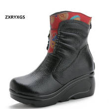 ZXRYXGS Handmade Embroidery Fashion Boots Women Boots 2021 New Autumn Winter Shoes Warm platform Wedges Genuine Leather Boots 2024 - buy cheap