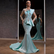 Роскошное атласное вечернее платье Weilinsha с бусинами и юбкой-годе, модель 2021 Dubai длинный рукав вечерние платья для выпускного вечера и особых случаев 2024 - купить недорого