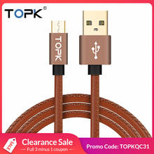 TOPK Micro USB кабель 2.4A быстрое зарядное устройство и кабель для передачи данных кожаный плетеный кабель USB ЗУ для мобильного телефона кабель для samsung htc huawei 2024 - купить недорого