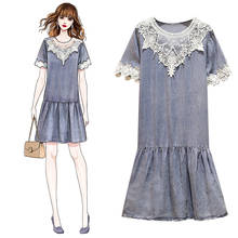 plus size Summer cotton denim ruffle dress women casual lace patchwork korean denim women dress 5XL loose female vestidos 2020 2024 - buy cheap