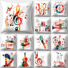 Almofadas decorativas de poliéster com estampa musical, fronhas para decoração de sofá 40948 2024 - compre barato