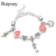 Buipoey Noble Key Charm Bracelets For Women girls Original Pink Crystal Concentric Birdie Ballet Charm Bangle Children Jewelry 2024 - buy cheap