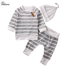 2019 Baby Spring Autumn Clothing Newborn Baby Boy Girls Kids Infant tops pants Hat 3pcs Outfits Set Striped Long Sleeve Clothes 2024 - buy cheap