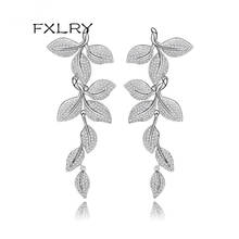 FXLRY-pendientes largos para mujer, de circonia cúbica AAA, diseño elegante, Color blanco, forma de hojas, joyería de moda 2024 - compra barato