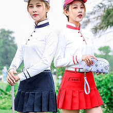 Pgm Golf короткие юбки трапециевидной формы костюмы женские рубашки с длинными рукавами Slim Fit Высокая тянущаяся Одежда наборы Гольф костюм для тенниса 2024 - купить недорого