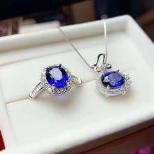 Natural Sapphire Luxury Rings Pendants Necklace Set S925 Sterling Silver Fine Fashion Charming Jewelry for Women Free Shipping 2024 - buy cheap