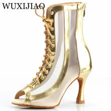 Wuxijiao botas altas sapatos de dança latina senhoras saltos altos prata ouro preto três cores confortáveis sapatos de salsa sandálias de festa 2024 - compre barato