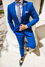 Новейший Королевский синий Для мужчин костюмы индивидуальный заказ Свадебные смокинги дружки вечерние костюмы для мужчин (куртка + брюки) 2024 - купить недорого