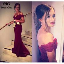 2021 Off the Shoulder Burgundy Prom Dresses Long Mermaid Evening Party Dress Elastic Satin Women's Prom Dress 2024 - buy cheap