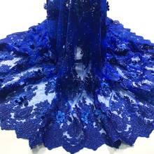 Royal Blue 3D Tulle Lace Fabric African Lace Fabric 2021 High Quality Lace With Beaded, Nigerian Lace Fabrics For Wedding M2608 2024 - buy cheap