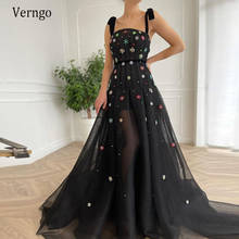 Verngo New Design 2021 Black A Line Long Prom Dresses Straps Velvet Sash Colorful Flowers Crsyal Tulle Fitted Corset Prom Gowns 2024 - buy cheap