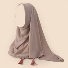 Hijab musulmán de punto elástico con purpurina para mujer, bufanda de lujo con borla larga, chal colgante, turbante islámico de alta calidad 2024 - compra barato