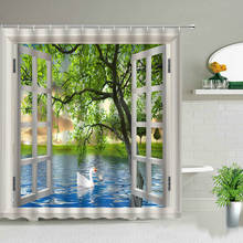 Outside The Window Spring Scenery Shower Curtain Wooden Bridge Tree Forest Waterfall Landscape Bathroom Bath Curtain With Hooks 2024 - buy cheap