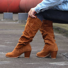 Dedo do pé apontado feminino saltos altos moda ocidental cowboy deslizamento-em botas outono feminino sapatos longos ins estilos mulher inverno botas 2024 - compre barato