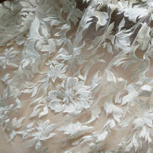 Tecido tule bordado grande marfim floral renda tecido poliéster luxo vestido de noiva vestido dança baile de casamento 2024 - compre barato