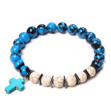Black line Blue Beige Natural Blue White stone Two-tone beads bracelet Cross Charm Bracelet female male Fashion Jewelry gift 2024 - buy cheap