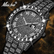MISSFOX Hot Sale New Chronograph Mens Watches Top Brand Luxury Black Quartz Clock Waterproof Full Big Diamond Dial Watch Men 2024 - buy cheap