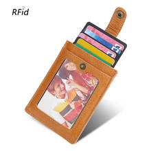 RFID Genuine Leather Vintage ID Credit Card Holder Clear Transparent Window Bank ID Card Holder Stip Belt Easy Pull Card Wallet 2024 - buy cheap