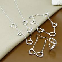 Conjunto de joyas de plata esterlina 925, collar de corazón de amor de moda, pulsera, pendientes, conjuntos de anillos 2024 - compra barato