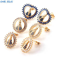 MHS.SUN Religious Style Women Heart/Round Stud Earrings Fashion Mosaic Zircon Jewelry For Girls Charm Earrings 1Pair/lot 2024 - buy cheap