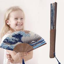Leque de seda com ondas japonesas, leque dobrável de bolso para decoração de festas de casamento, presente para decoração de casa 2024 - compre barato