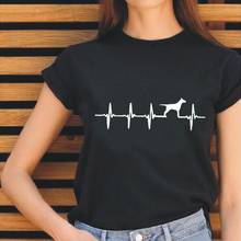 Camiseta feminina com estampa de cachorro, camiseta doberman com pulso e batimento cardíaco 2024 - compre barato
