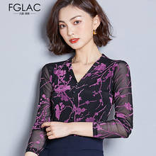 blusas mujer de moda 2019 autumn print long sleeve camisa V-neck purple mesh shirt blouse women tops plus size casual blusas 2024 - buy cheap